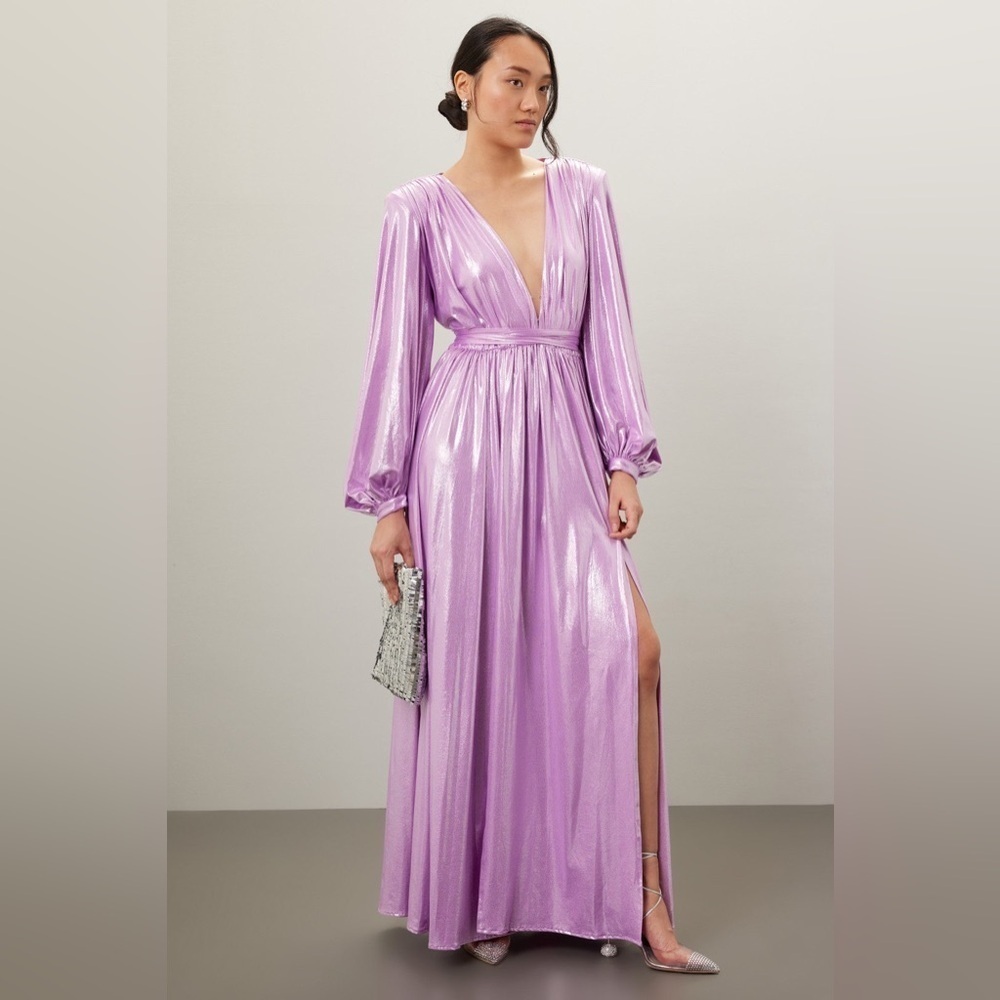 New! Bronx and Banco Zoe Lilac Metallic Maxi Gown💜 Purple/Pink 💜 Medium - Picture 8 of 16